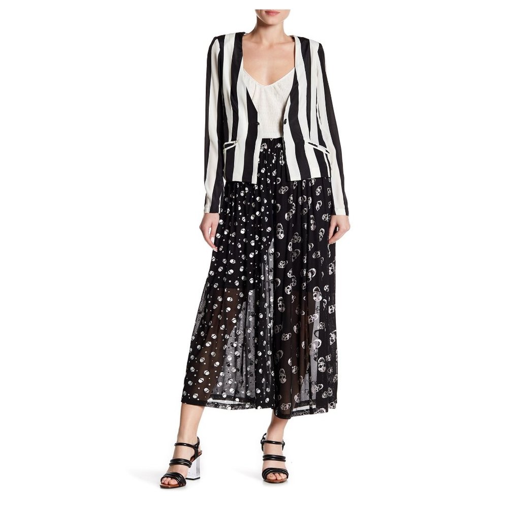 NEW TOV HOLY Black Skull Print Wide Leg Pants Sheer Size M L MSRP $60